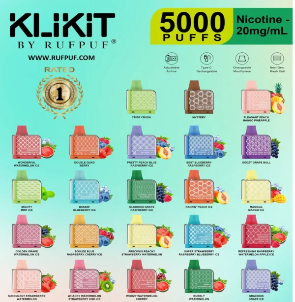 Rufpuf Klikit 5000 Puff Pods – Multiple Flavours